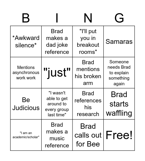 Brad Bingo Card