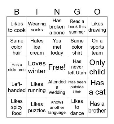 Back to School Bingo Card