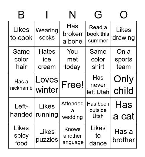 Back to School Bingo Card