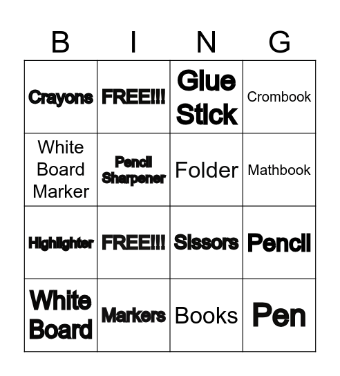 School Bingo Board Bingo Card