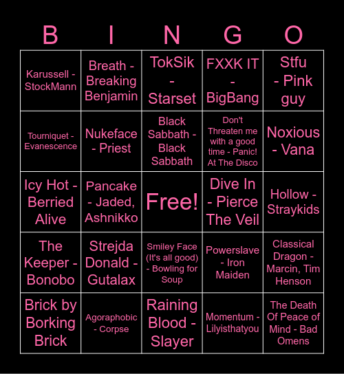 Sickness August theme Bingo Card