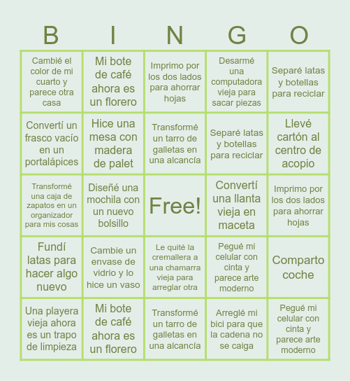 7 R’S Bingo Card