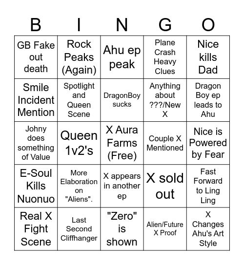 To Be Hero X Bingo Card. Bingo Card