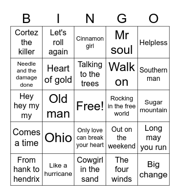 Neil Young live Bingo Card