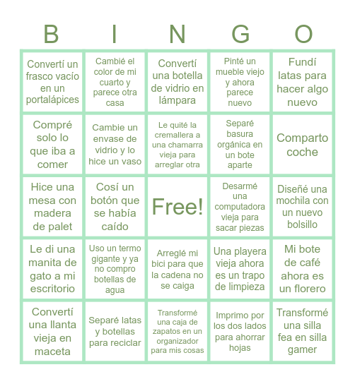 7 R’S Bingo Card