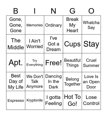 Disney Music Bingo Card