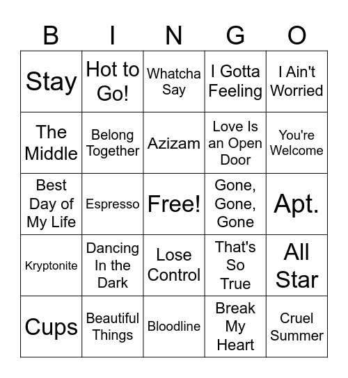 Music Bingo Card