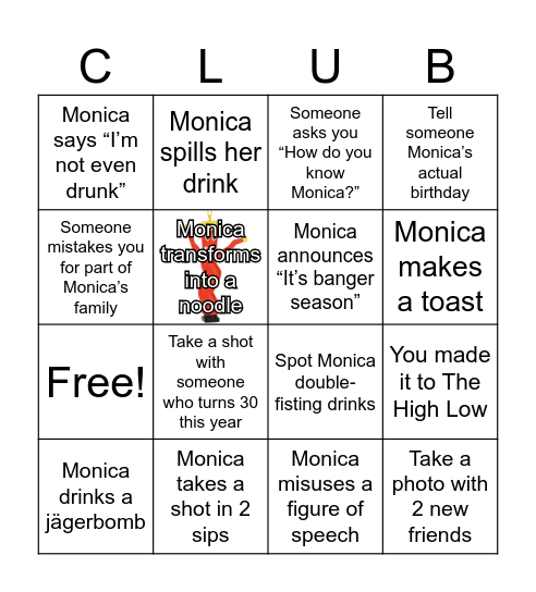 Monica Turns 30 Bingo Card