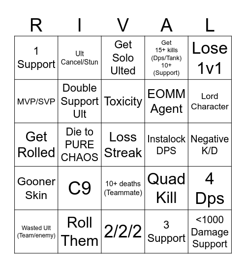 Marvel Rivals Bingo Card