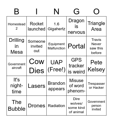 Secret of Skinwalker Ranch Bingo Card