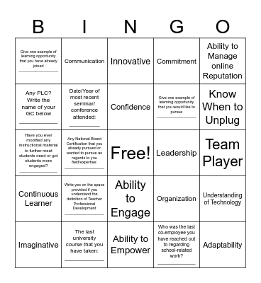 MINHS Bingo Card Bingo Card