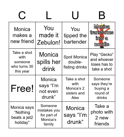 Monica Turns 30 Bingo Card