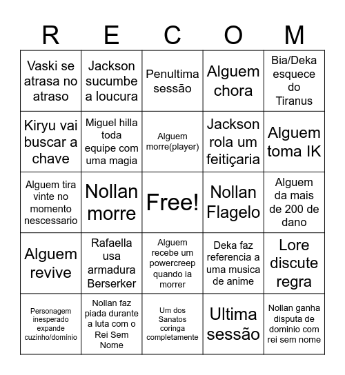 Recom Pt.4 bingo! Bingo Card