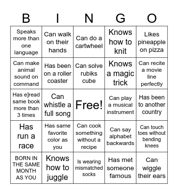 Jump rope camp BINGO Card