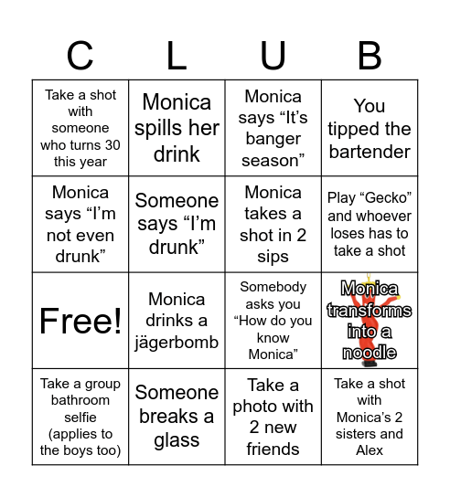 Monica Turns 30 Bingo Card