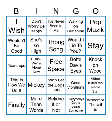 Memorable One Hit Wonders Bingo Card