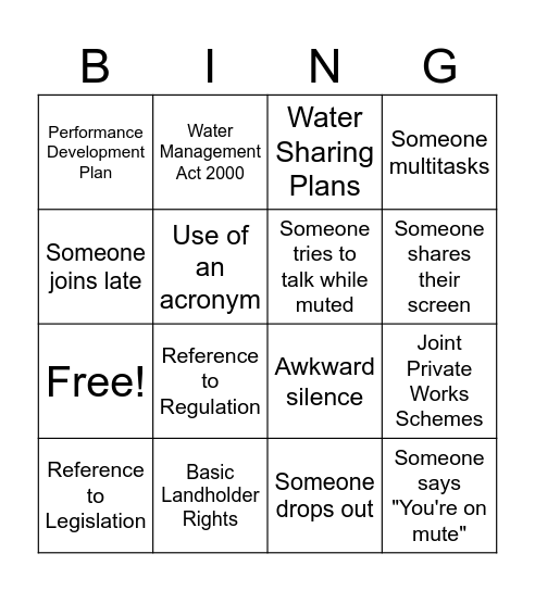 Regulatory Implementation Bingo Card