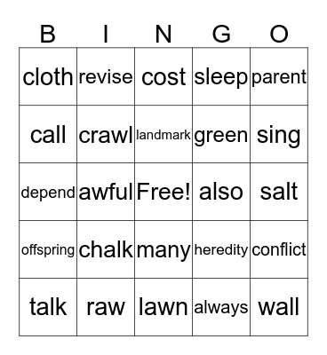 Unit 2 Lesson 10 & Sight Words Bingo Card