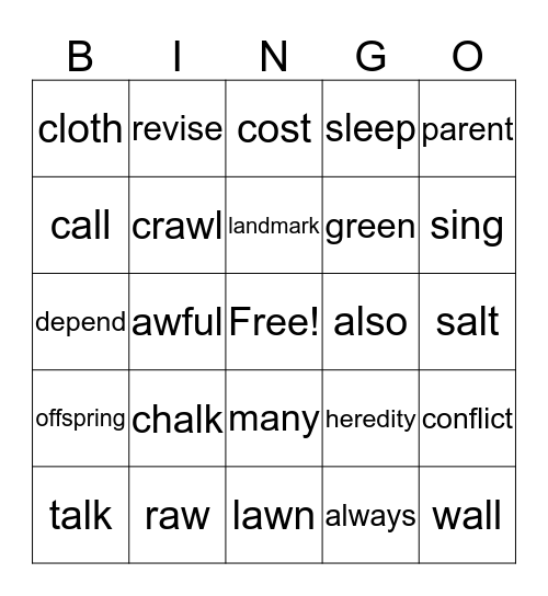 Unit 2 Lesson 10 & Sight Words Bingo Card