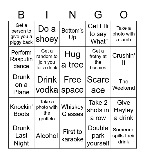 Drinking Bingo Card