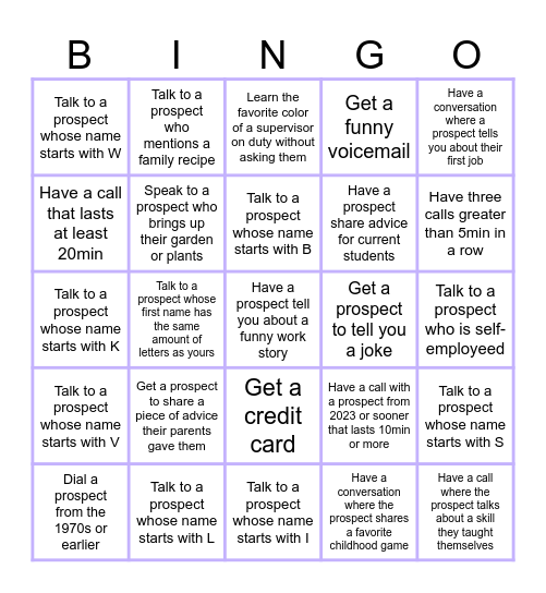 Phonathon Bingo Card