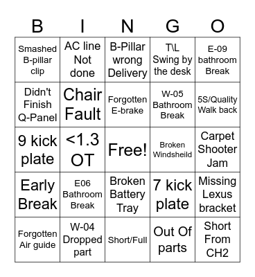 FN1 Bingo Card