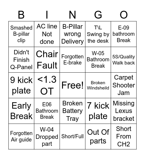 FN1 Bingo Card