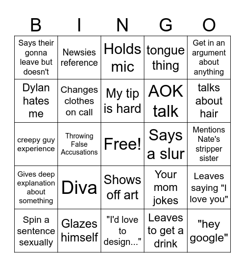 Alex's Bingo Card