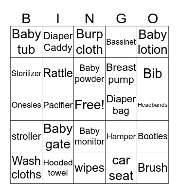 Rylee's Baby Shower Gift  Bingo Card