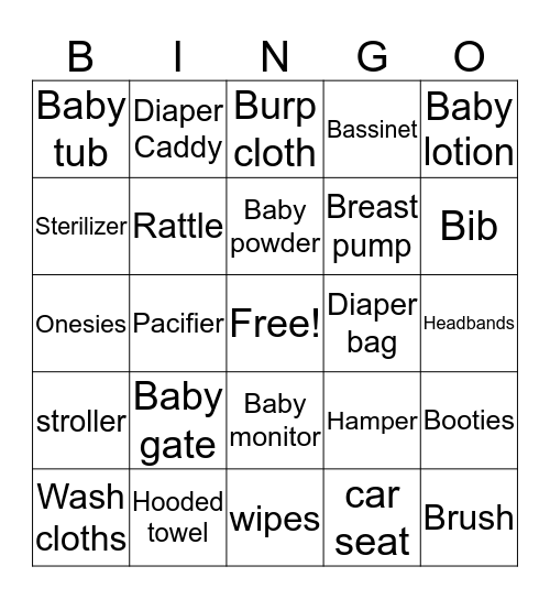 Rylee's Baby Shower Gift  Bingo Card