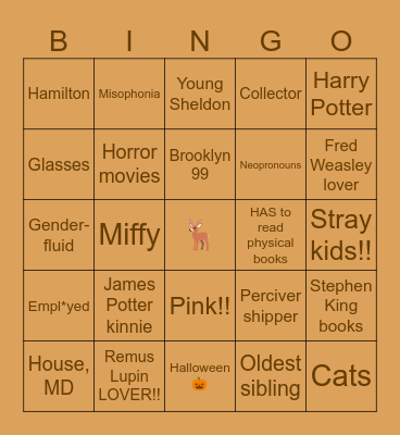 Ophelia's Bingo Card
