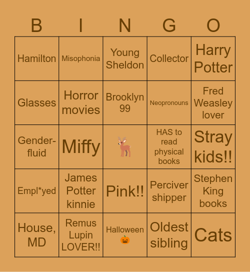 Ophelia's Bingo Card