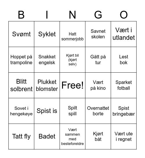 Sommerbingo Card