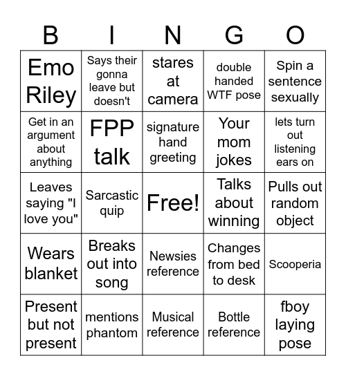 Riley's Bingo Card