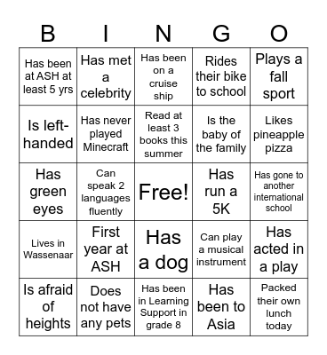 Get to Know You Bingo Card