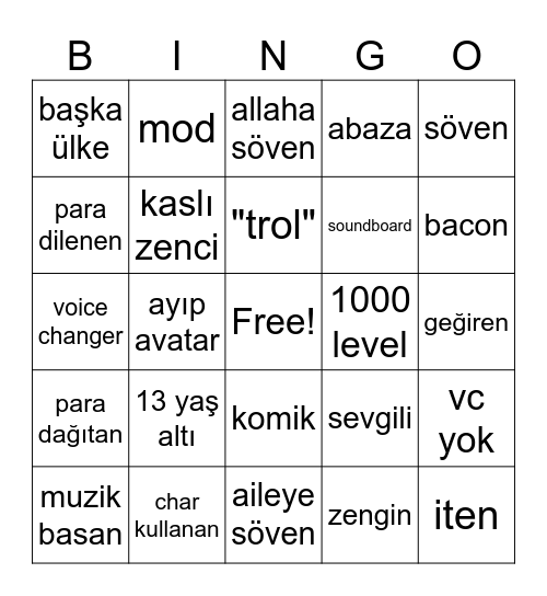 TURK SOHBET Bingo Card