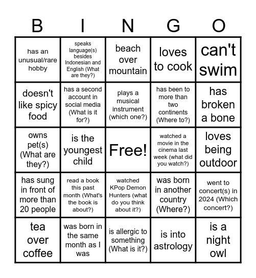 Get to know your peers Bingo Card