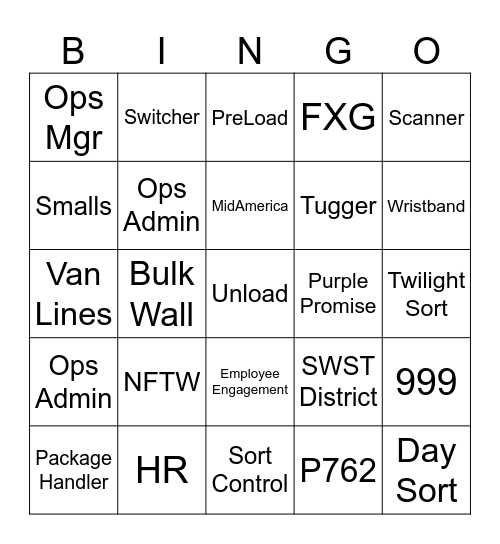 FedEx Ground ZNFW Bingo Card
