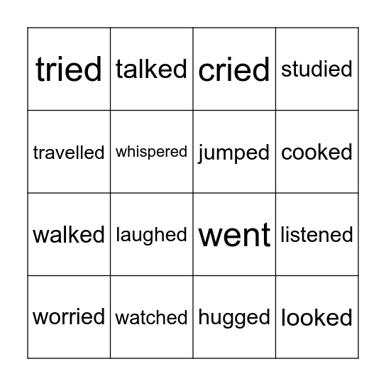 past simple Bingo Card