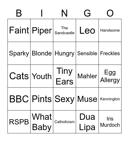 James Piper Bingo Card