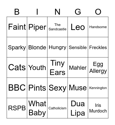 James Piper Bingo Card