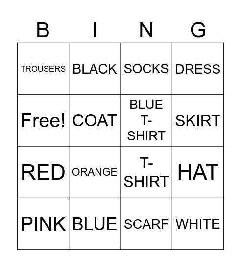 WHAT ARE YOU WEARING? Bingo Card