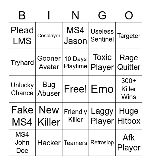 Forsaken Bingo Card