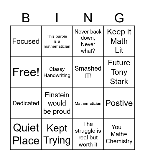 Bingo Math Bingo Card