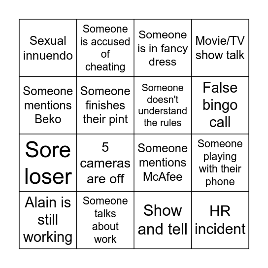 CA Social Hour Bingo Card