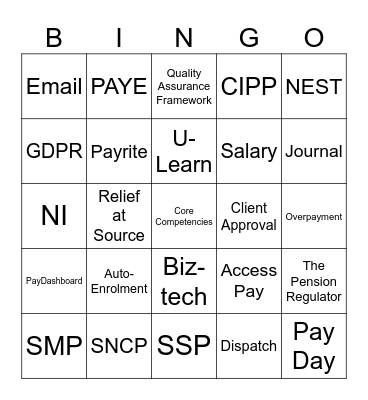 National Payroll Week Bingo Card