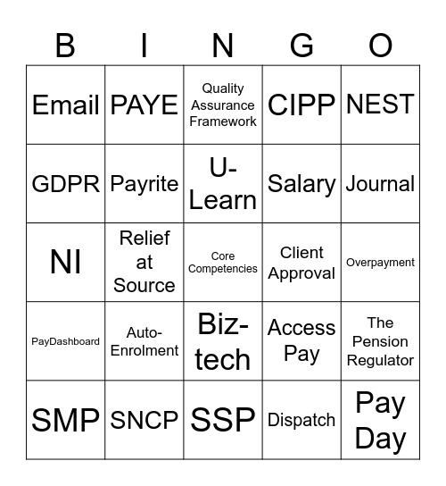 National Payroll Week Bingo Card