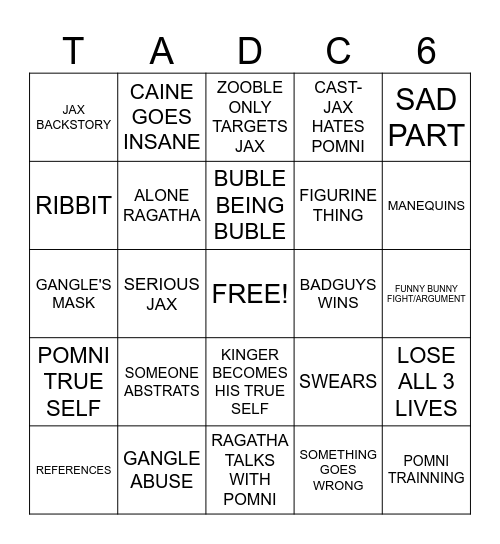 TADC EP-6 Bingo Card