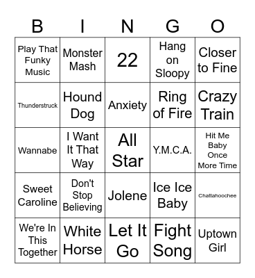 Bradford - Song Bingo Card