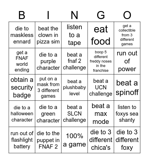 FNAF BINGO Card